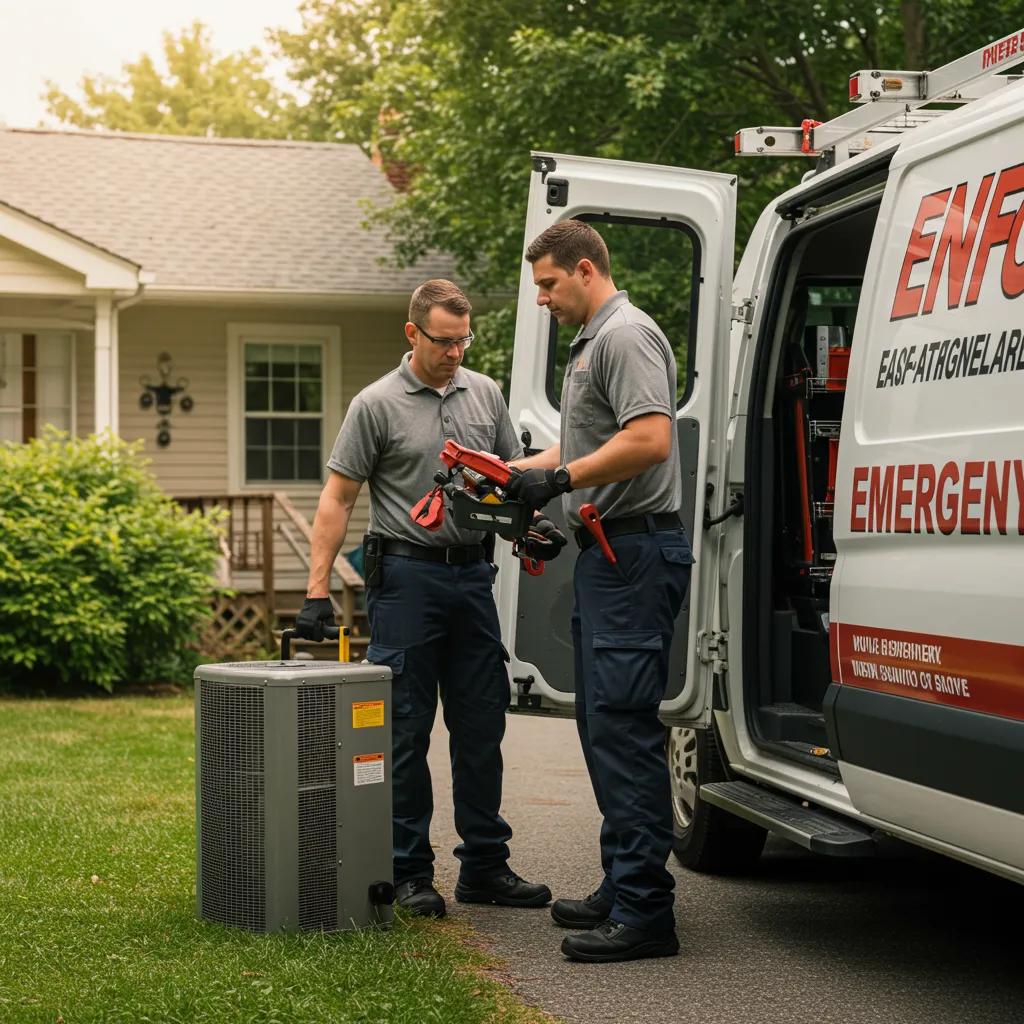 HVAC technician preparing for emergency AC repair service