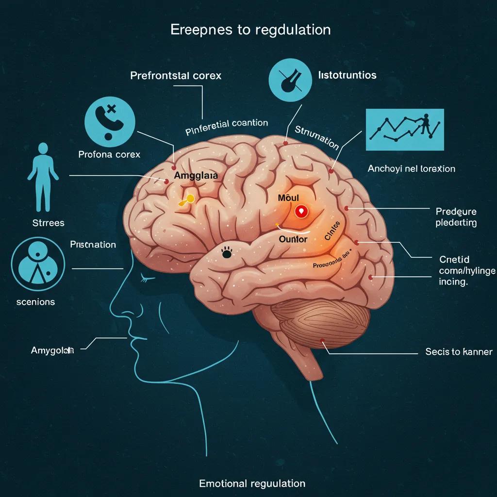 Illustration of a brain highlighting areas affected by trauma, emphasizing emotional regulation