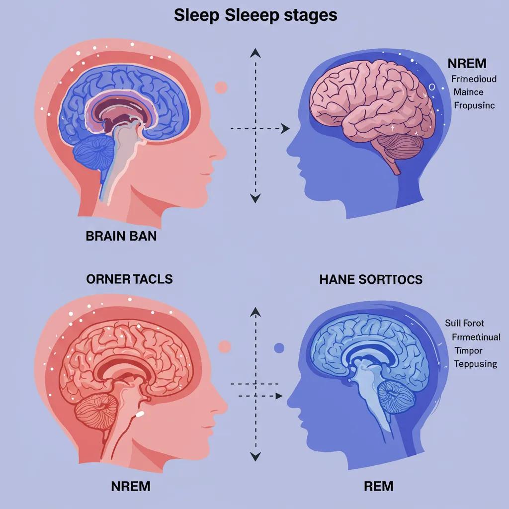Illustration of sleep stages highlighting NREM and REM phases and their impact on memory consolidation
