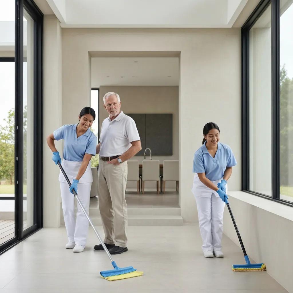 Graphic showing different house cleaning services in a tidy home