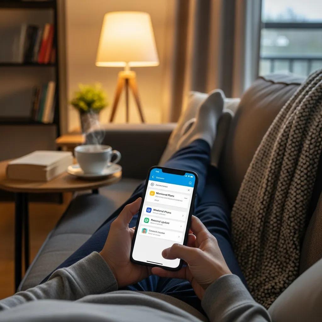 Individual enjoying personal time while managing email notifications on a smartphone