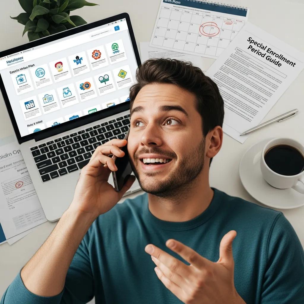 Individual on phone discussing health insurance options, representing support during special enrollment periods