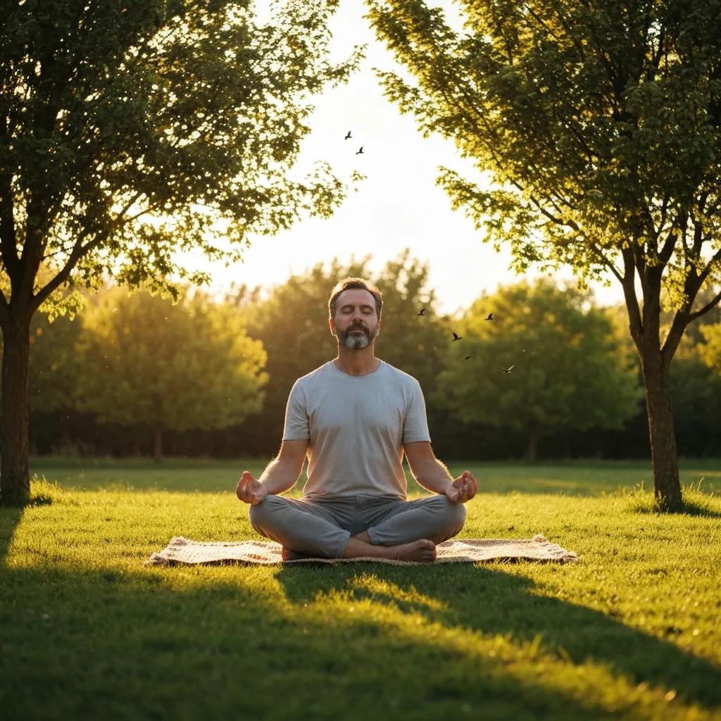 Person practicing mindfulness outdoors to steady attention and reduce social anxiety Person practicing mindfulness outdoors to steady attention and reduce social anxiety