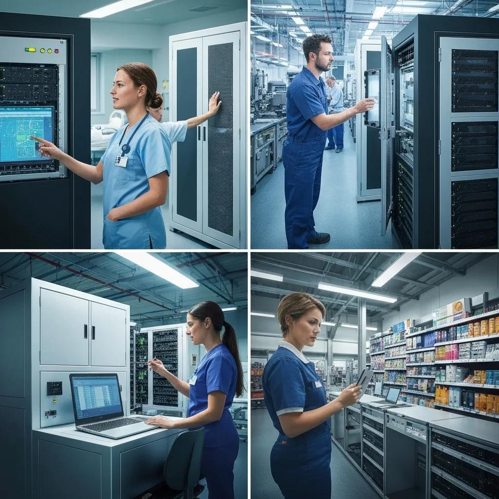 Industry professionals engaging with modular edge data centers in diverse settings