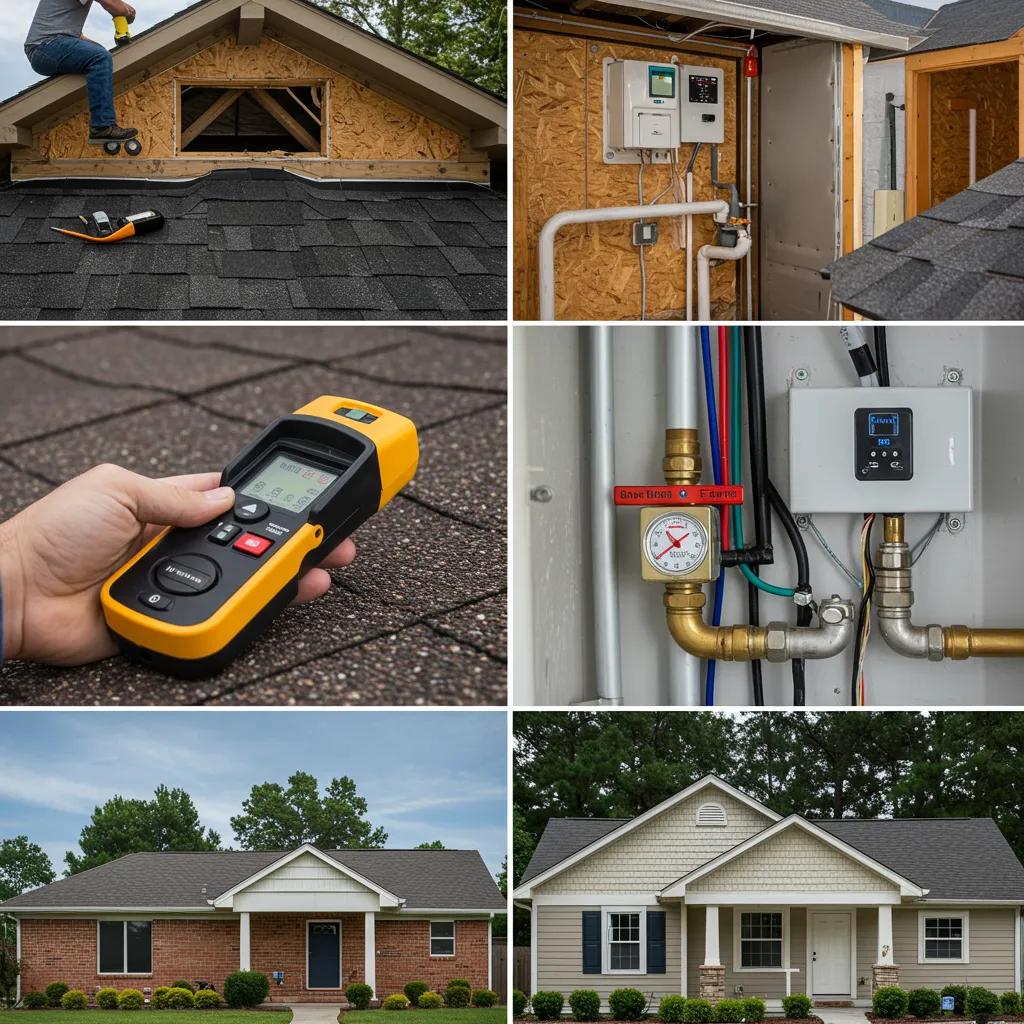 Inspector examining key home components like roof, plumbing, and electrical systems during a Greenville home inspection Inspector examining key home components like roof, plumbing, and electrical systems during a Greenville home inspection