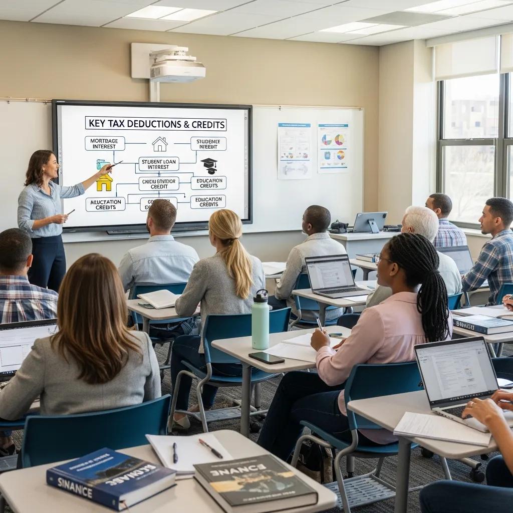 Interactive classroom for tax preparation courses with engaged students