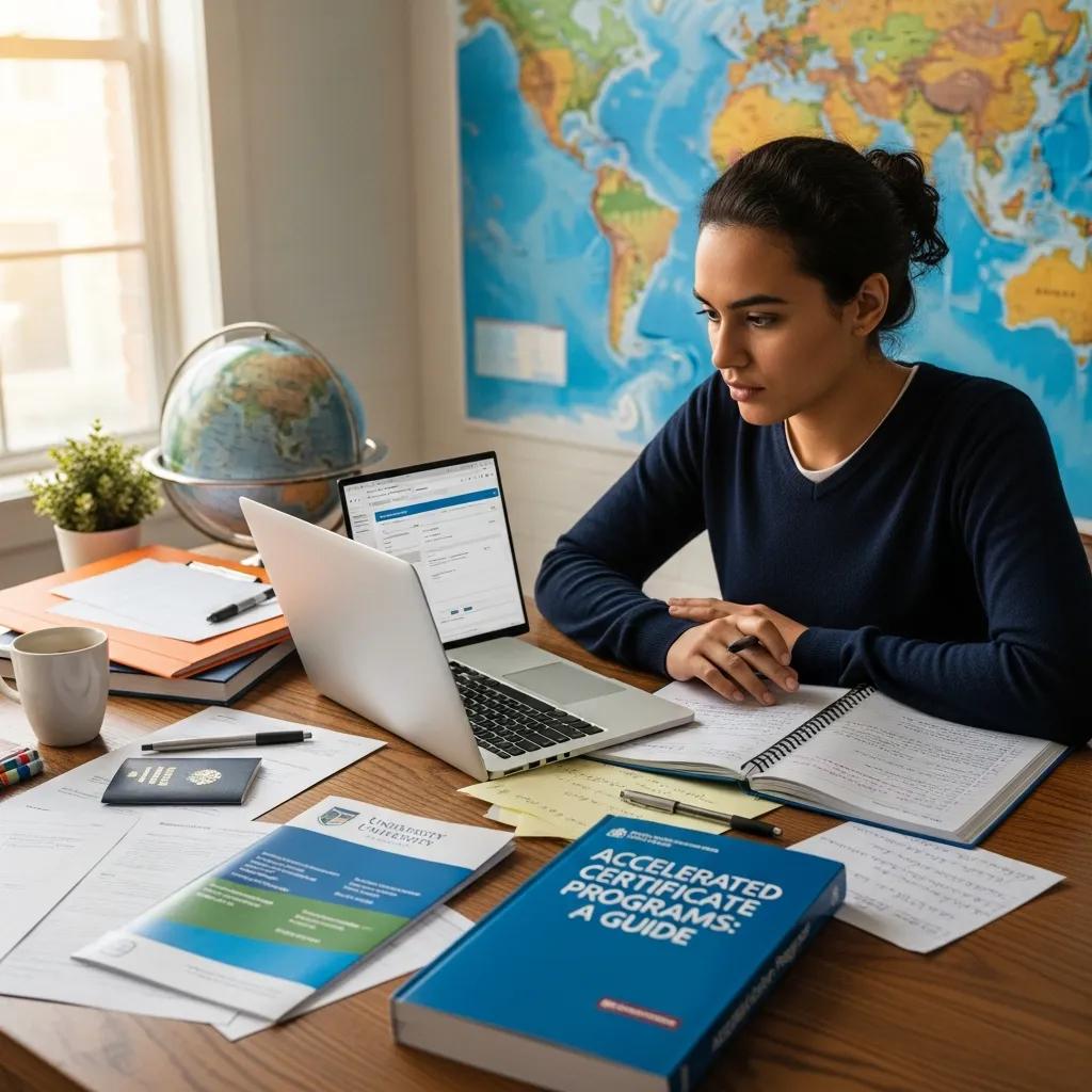 International student completing an application for an accelerated certificate program