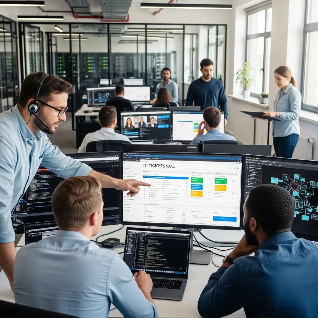 IT professionals collaborating in a modern office, emphasizing managed IT services and technology solutions