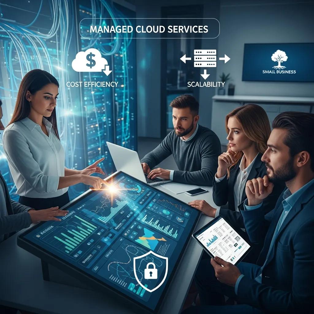 IT team analyzing data showcasing features of managed cloud services