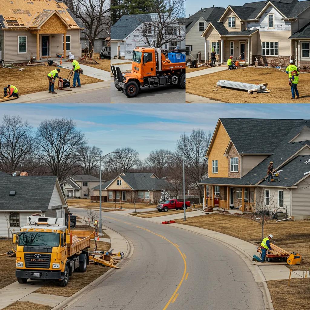 Kansas City neighborhood with construction projects highlighting roofing and remodeling services