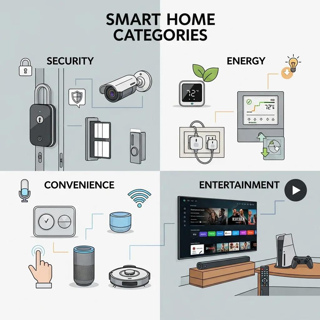 Illustration of smart home product categories and devices