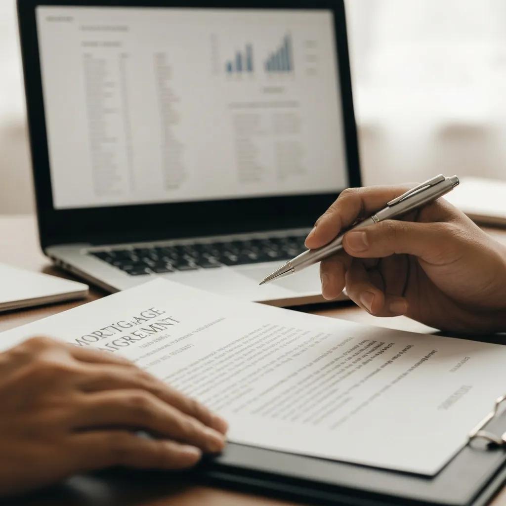 Attorney reviewing a mortgage agreement with a client, focusing on financial protections Attorney reviewing a mortgage agreement with a client, focusing on financial protections