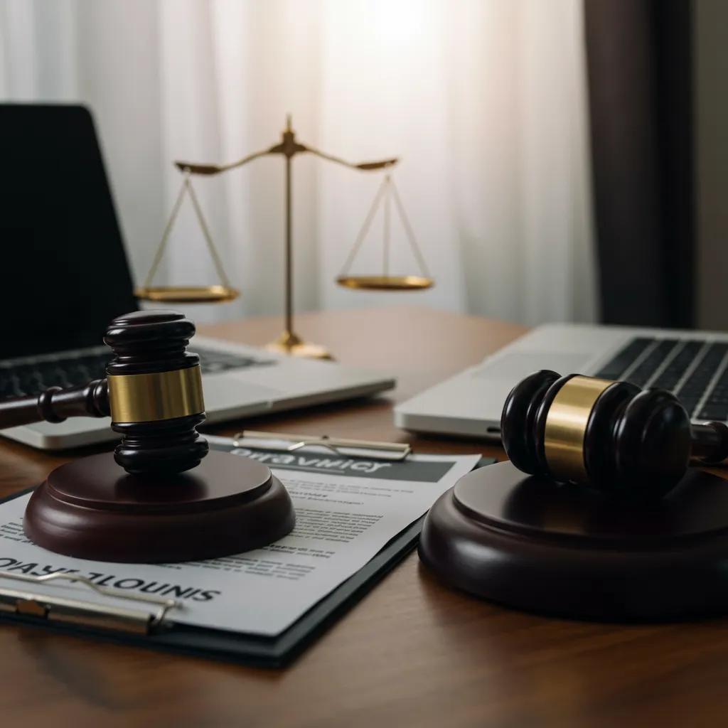 Legal documents and a laptop on a desk, emphasizing legal compliance in people tracing