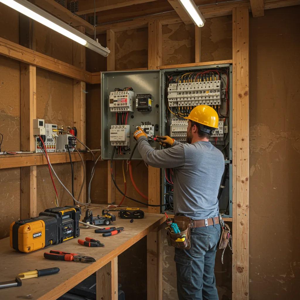 Local electrician installing an electrical panel in a Bend home