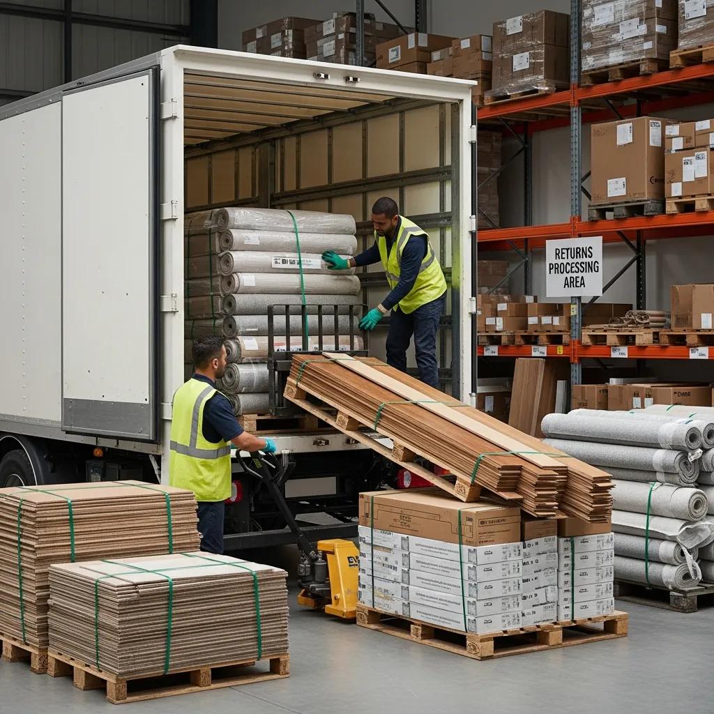 Delivery and return logistics for large, fragile flooring items