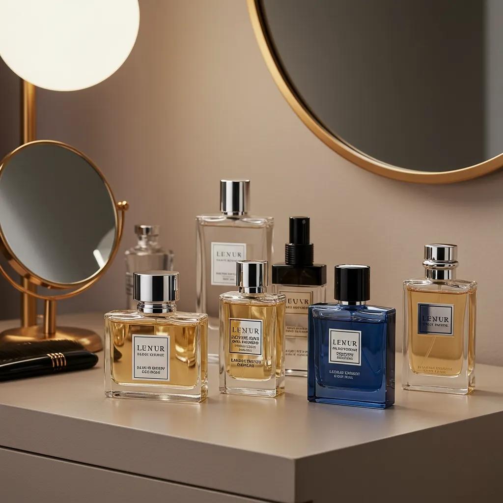 Luxury men's colognes displayed on a vanity, emphasizing sophistication and affordability