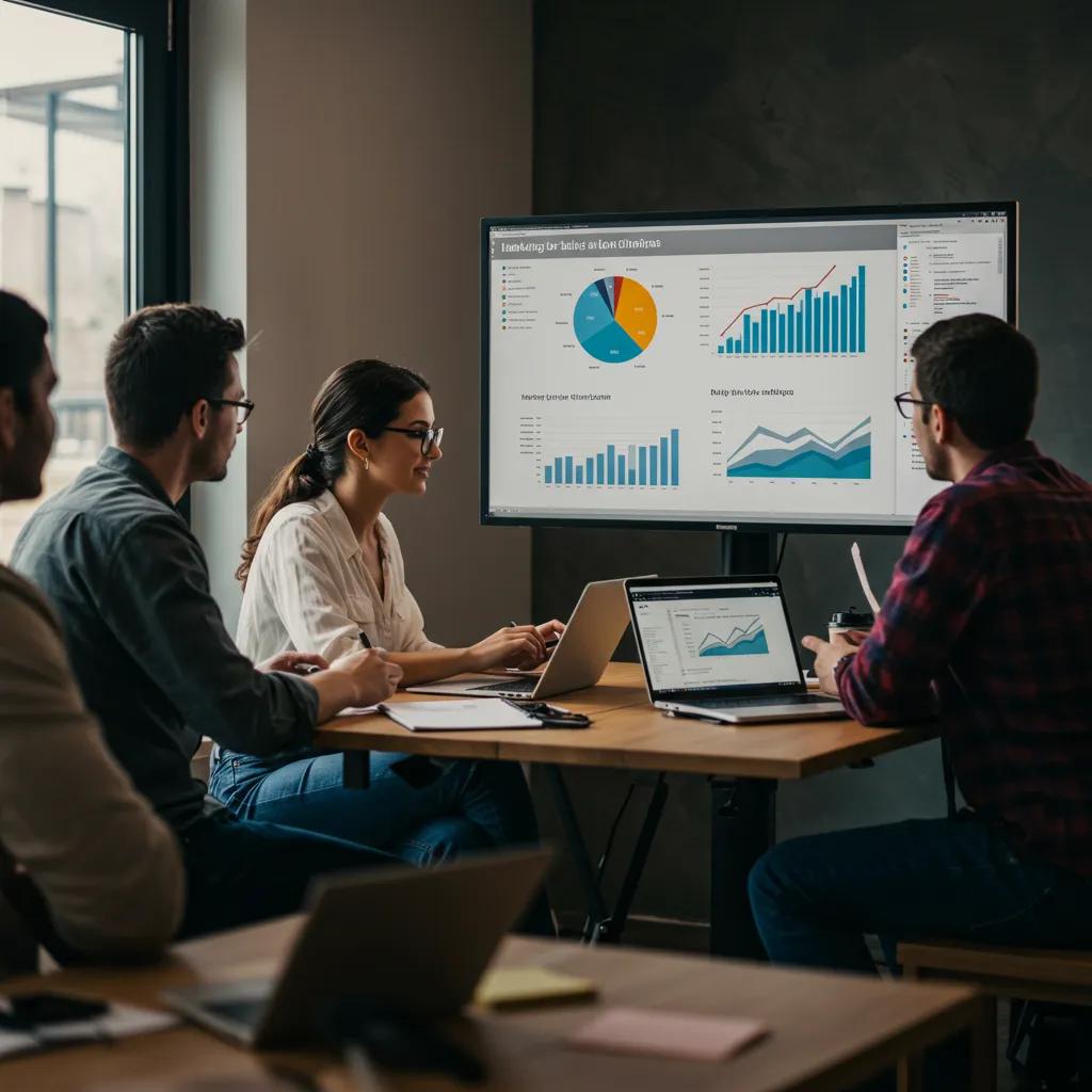 Marketing Team Analyzing Lead Data For Effective Nurturing Strategies In A Modern, Collaborative Office