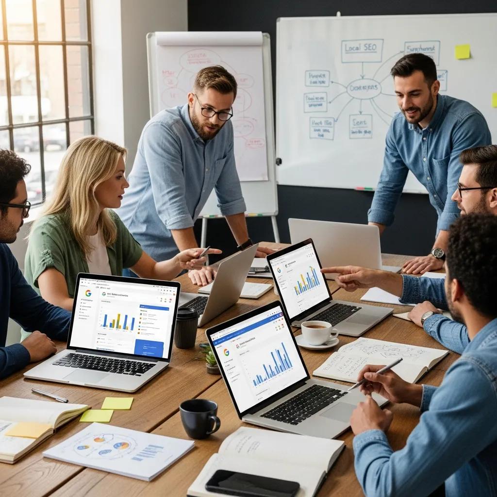 Local business owner optimizing Google Business Profile in a café