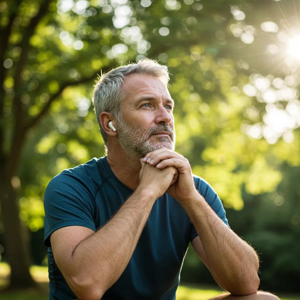 Middle-aged man exercising outdoors, symbolizing health and vitality related to testosterone levels