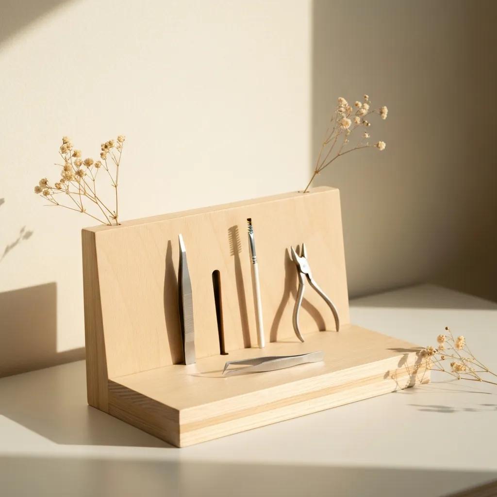 Minimalist brow styling tools and a clean setup, highlighting simple, elegant maintenance