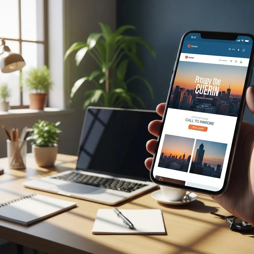Smartphone displaying a clean, mobile-first website in a studio workspace