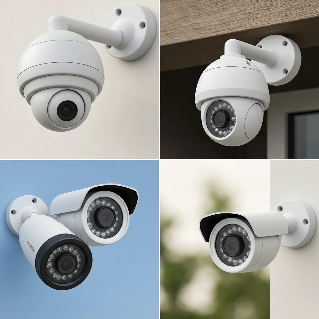 Modern CCTV camera system installed in a residential area, highlighting various camera types
