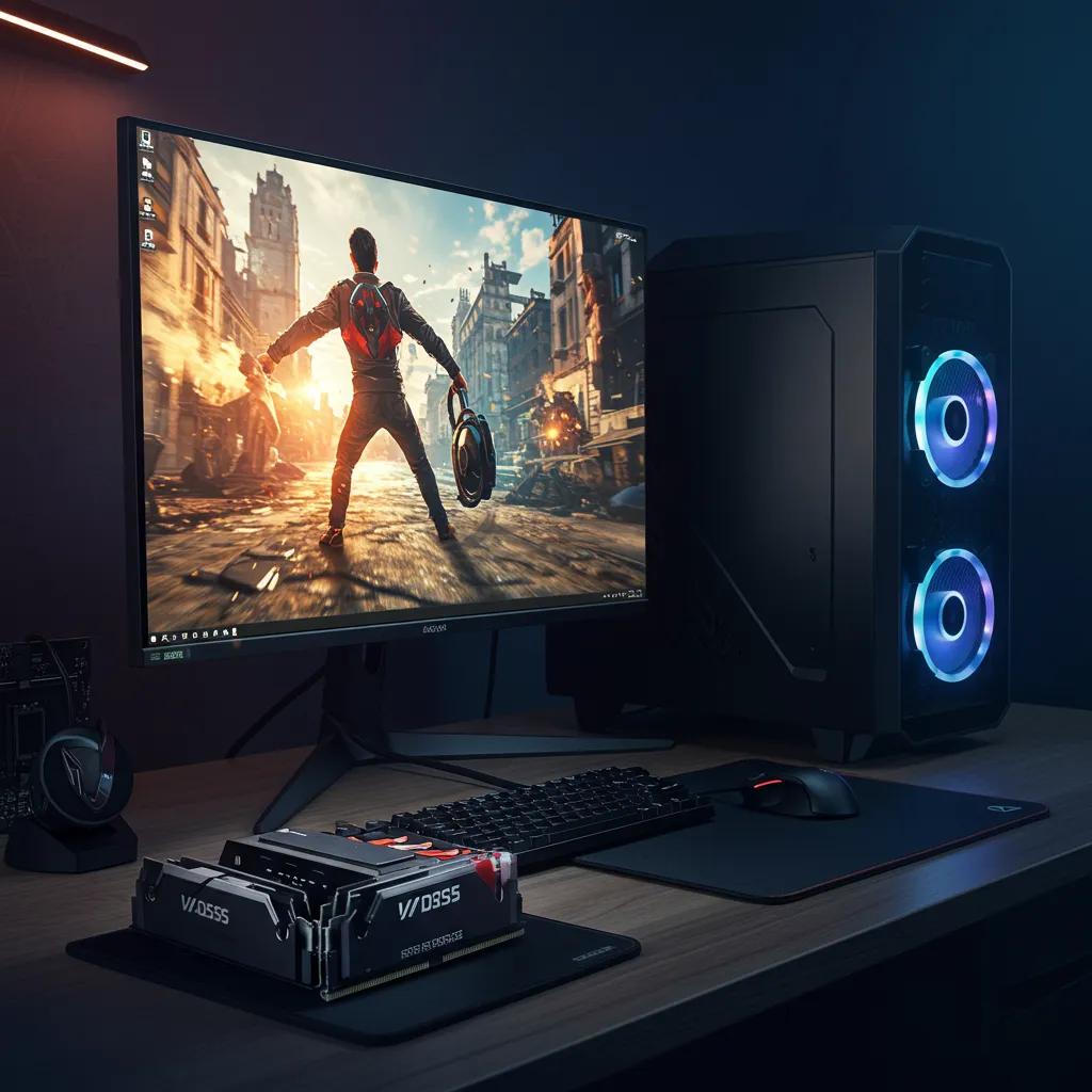 Modern gaming setup with SSDs and DDR5 RAM modules highlighting high-performance technology