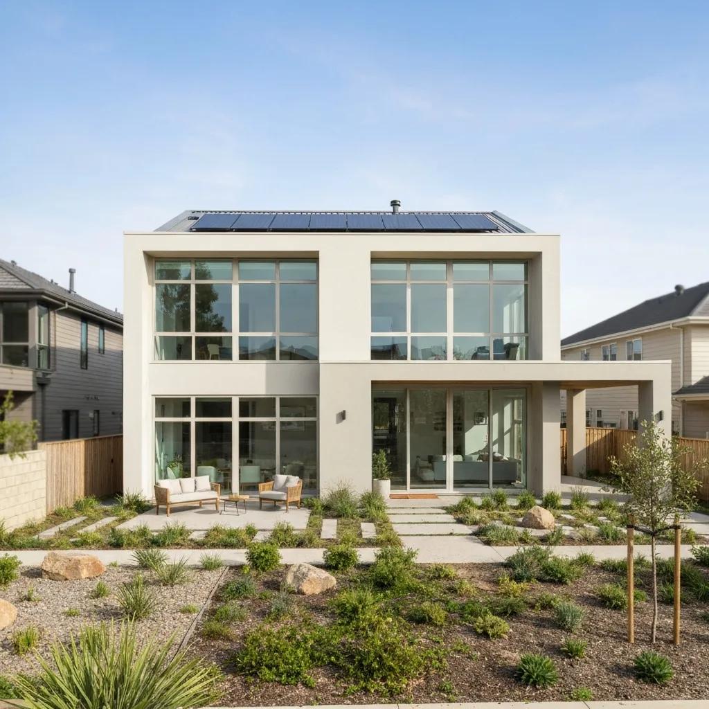 Modern home with security cameras illustrating the concept of home safety and surveillance Modern home with security cameras illustrating the concept of home safety and surveillance