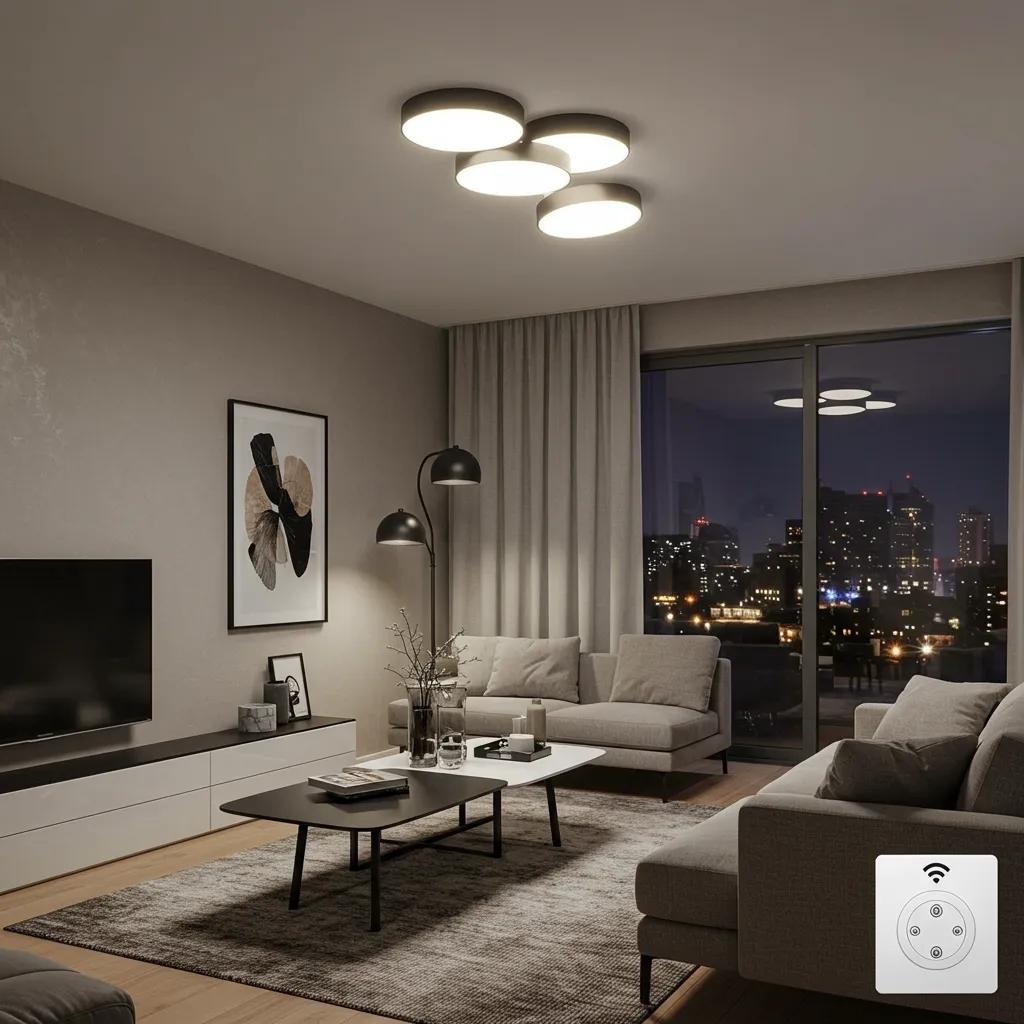 Modern living room showcasing various lighting solutions and LED fixtures
