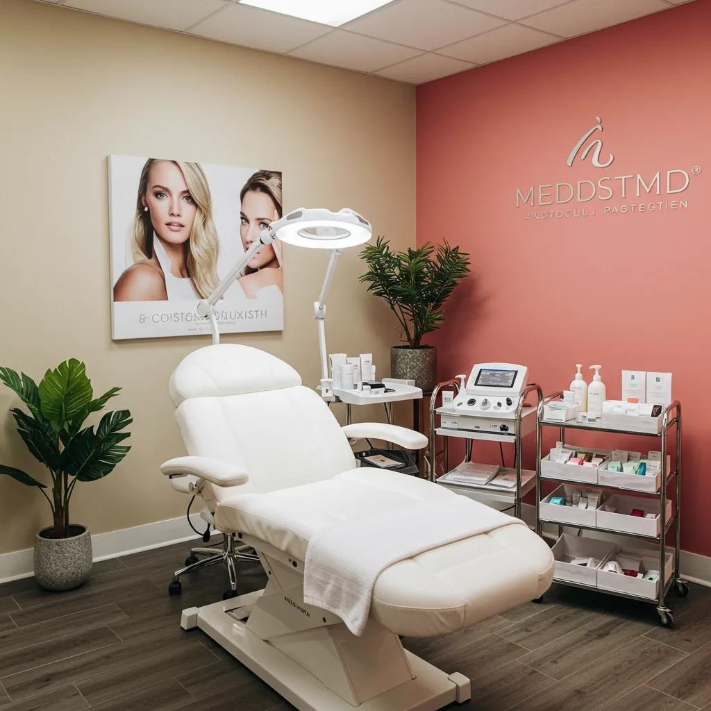 Modern med spa treatment room in Austin with serene decor and inviting atmosphere