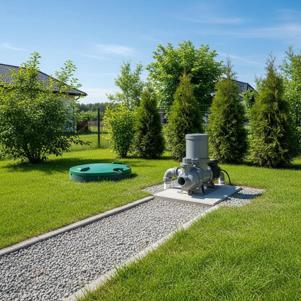 Septic pump installed in a residential yard — focused on safety and dependable performance
