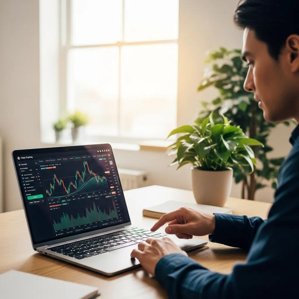 Modern trading platform interface on a laptop, illustrating the best forex copy trading platforms
