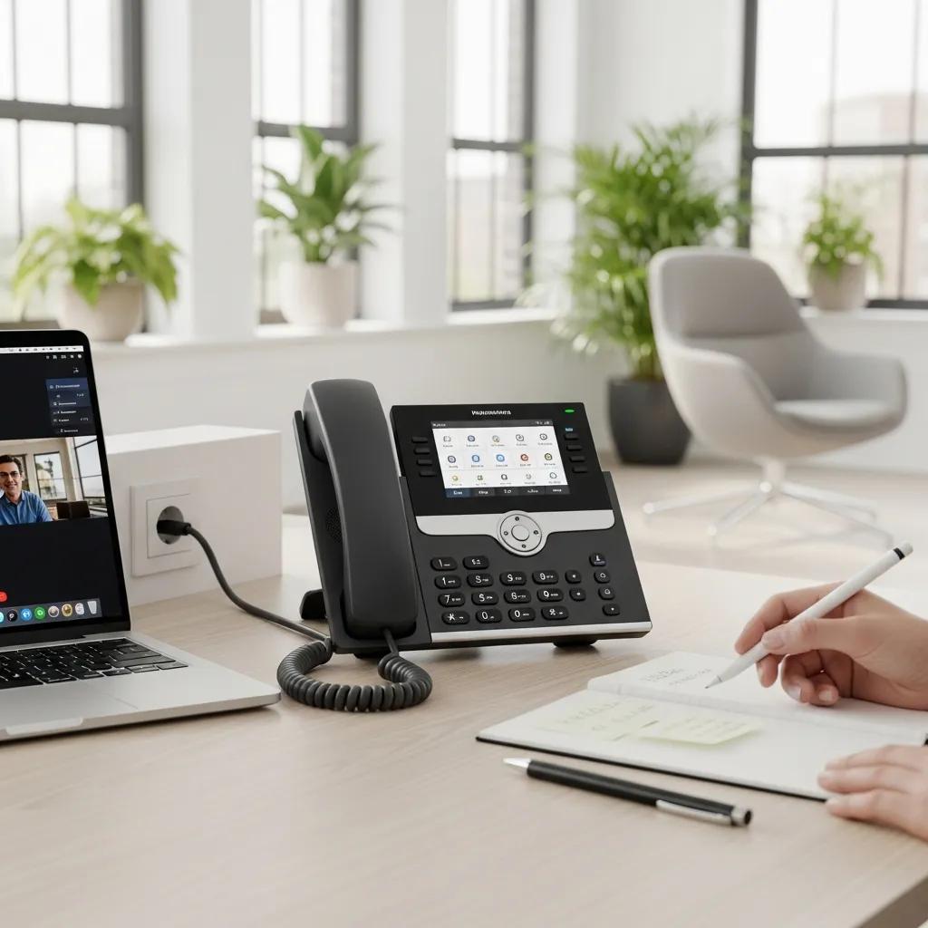 Modern VoIP phone system in a professional office environment