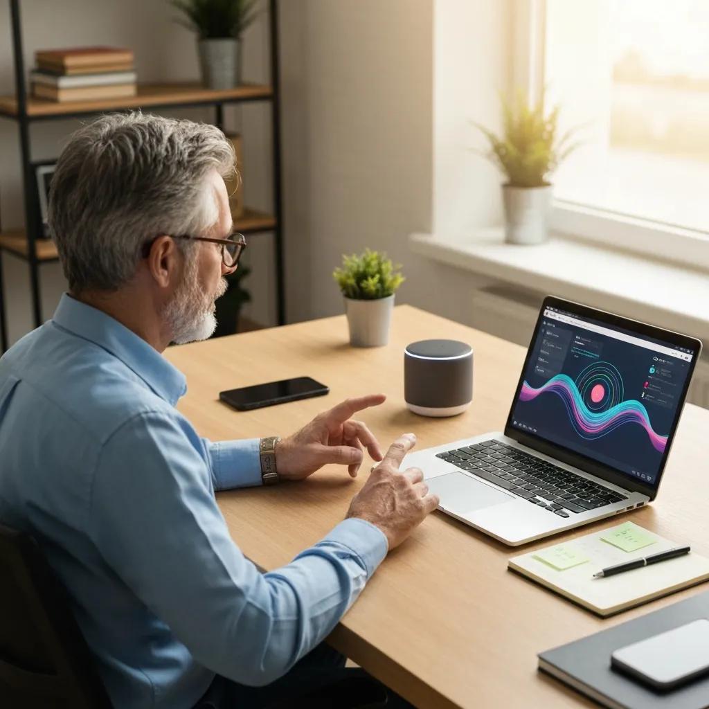 Modern workspace: an engineer testing voice AI tools for customer experience Modern workspace: an engineer testing voice AI tools for customer experience