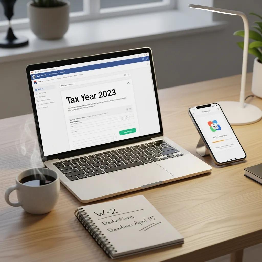 Modern workspace with digital tax tools and software