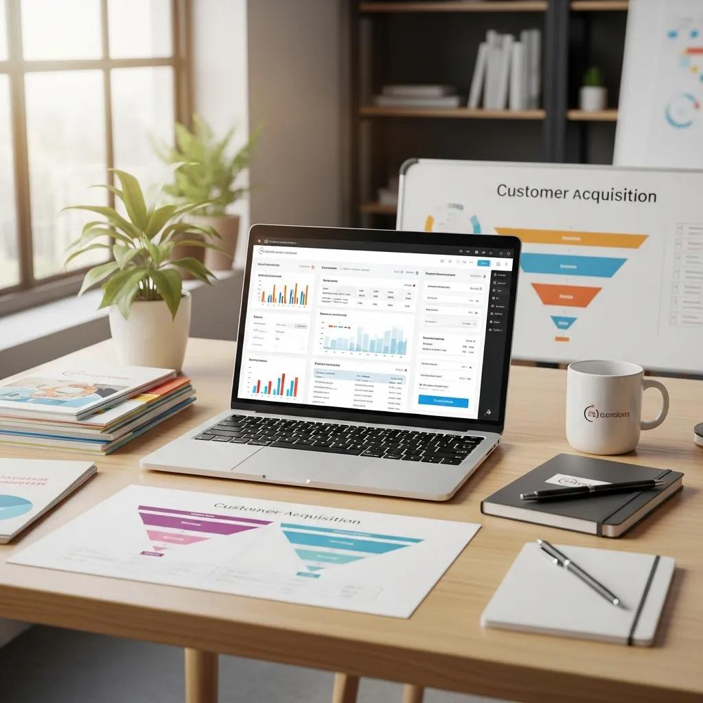 Modern workspace with lead generation software on a laptop, symbolizing innovative marketing strategies