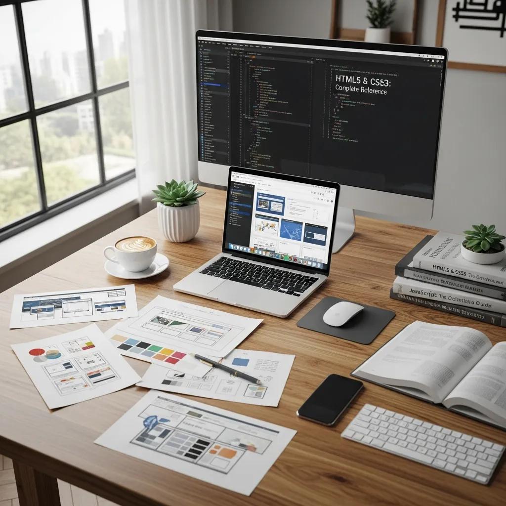 Modern workspace with WordPress dashboard and custom development elements