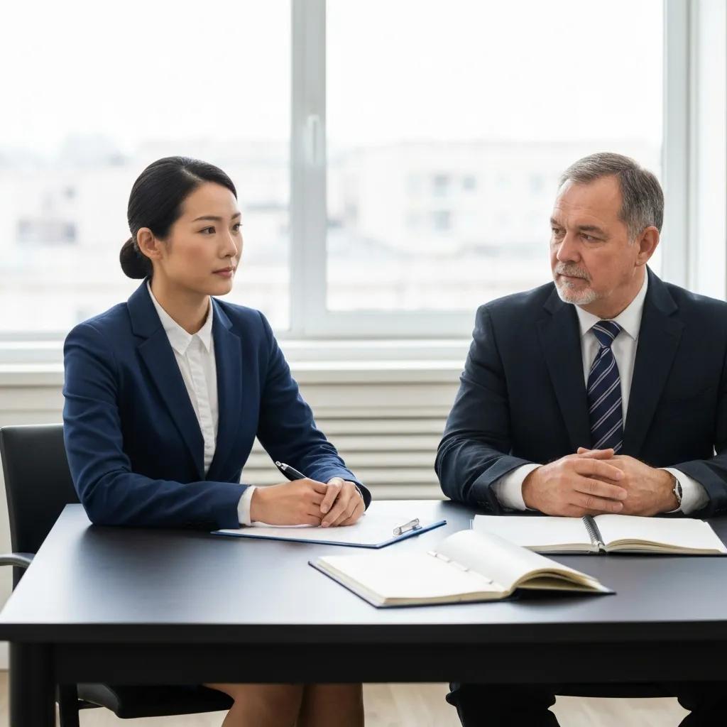 Applicant and USCIS officer at a naturalization interview, illustrating the citizenship testing process Applicant and USCIS officer at a naturalization interview, illustrating the citizenship testing process