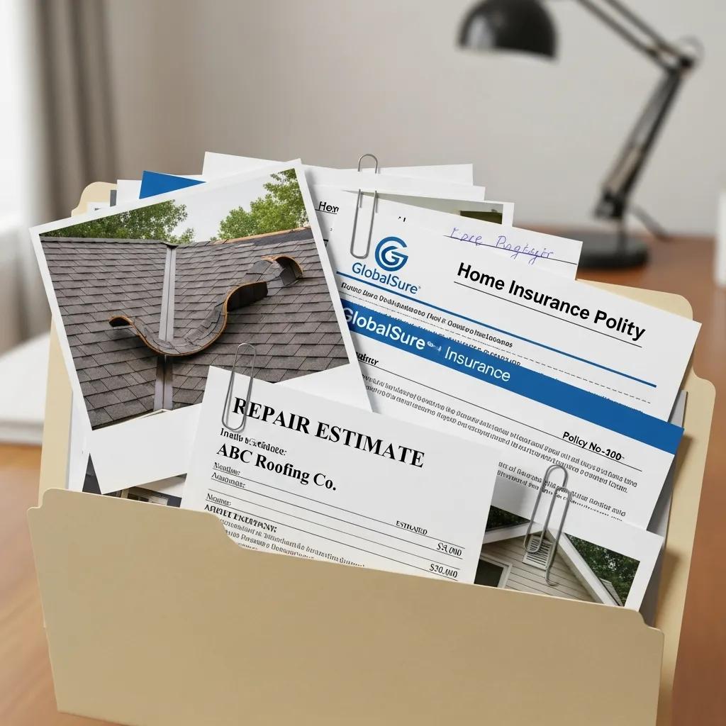 Organized documents for home insurance claim preparation