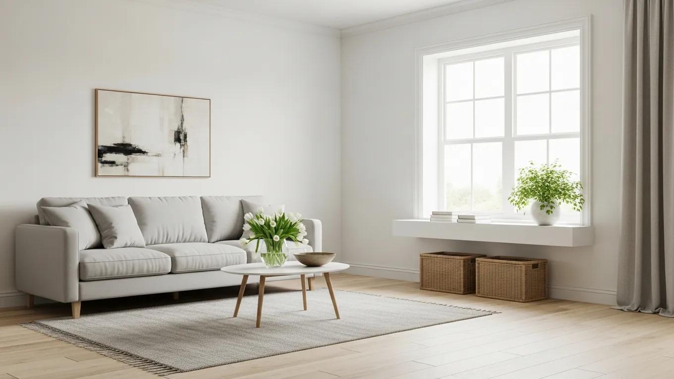 Organized living room showing decluttering and staging techniques