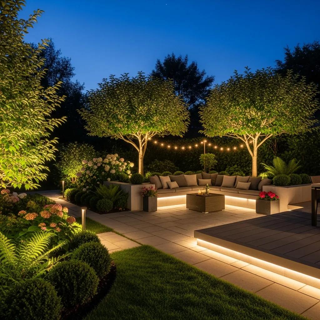 Outdoor space with stylish LED lighting showcasing year-round illumination and ambiance