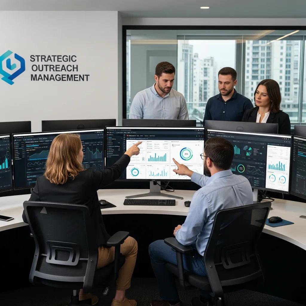 Outreach specialists analyzing campaign data for quality control