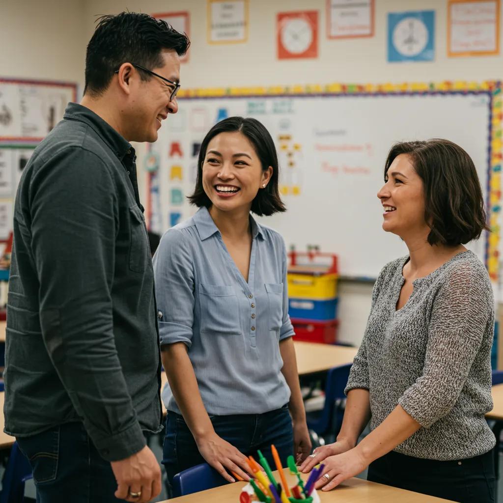 Parent and teacher discussing student progress, emphasizing effective communication for enhancing educational outcomes.