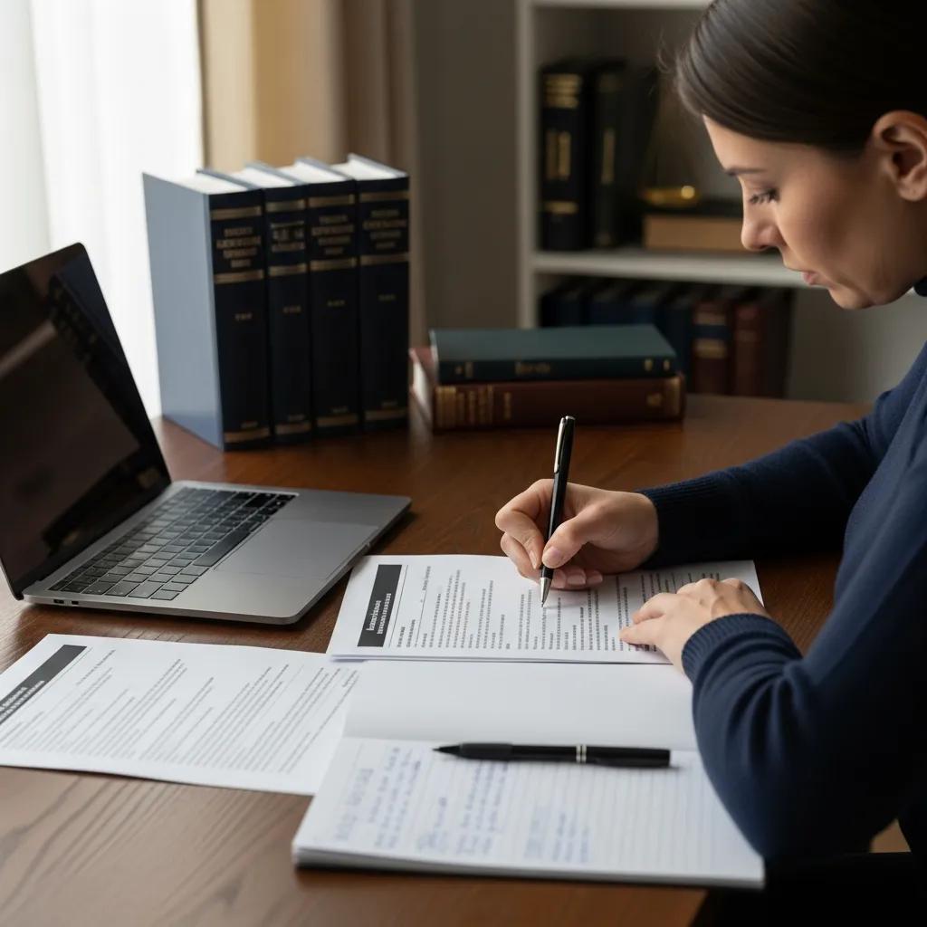 Person filling out legal forms at a desk for child support modification