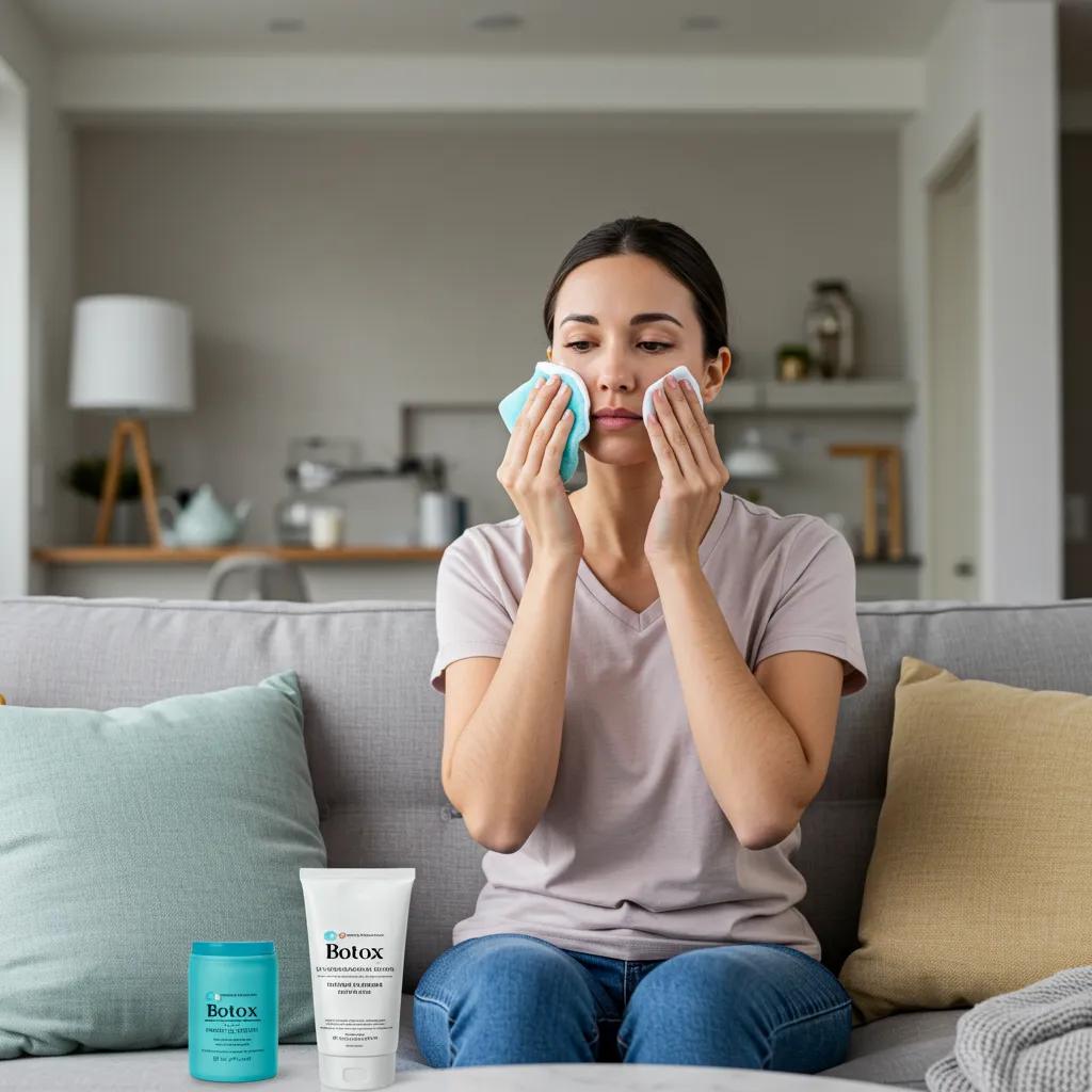 Patient at home applying cold compress as part of Botox aftercare
