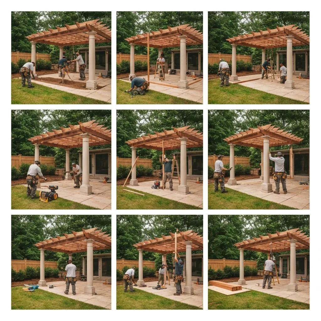 Skilled crew installing a pergola in an Atlanta backyard
