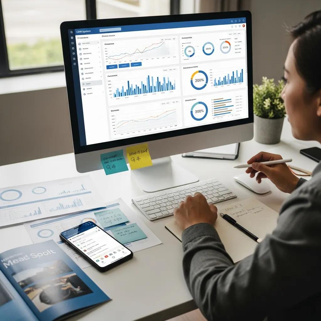 Person analyzing CRM dashboard for outreach efficiency