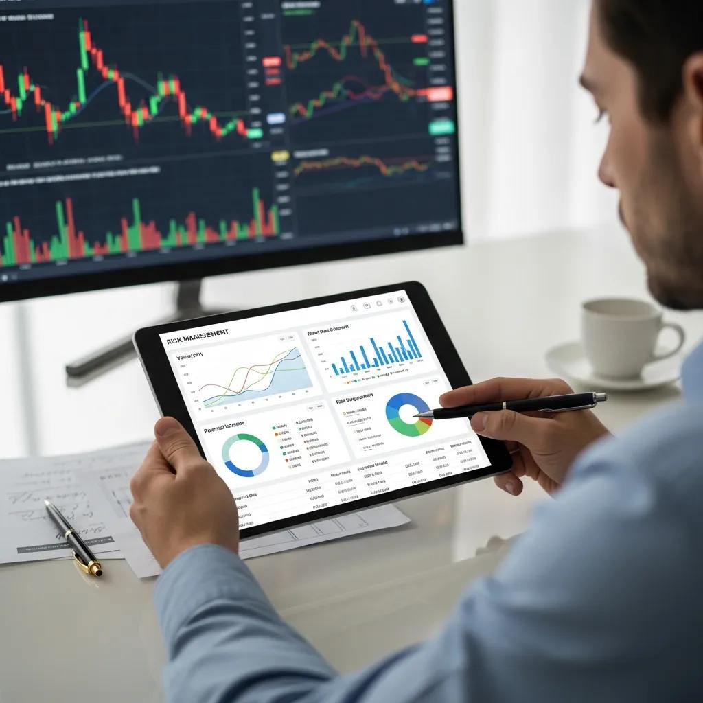 Person analyzing risk management strategies for forex copy trading