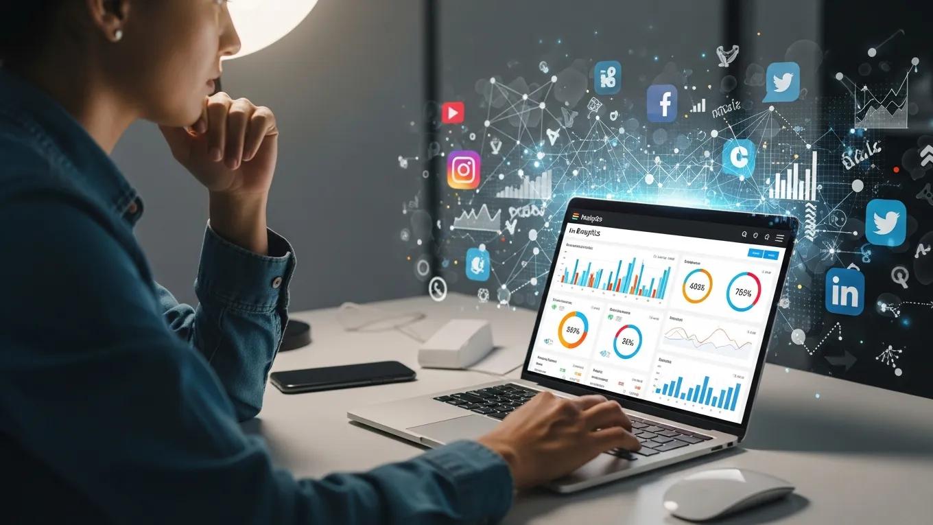 Person analyzing website analytics for digital footprint optimization