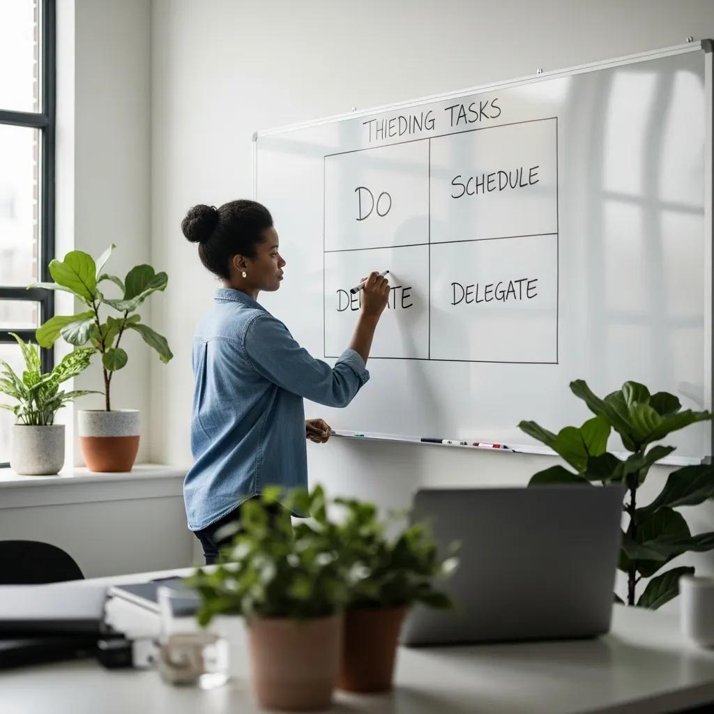 Person organizing tasks into an Eisenhower Matrix at a tidy workspace Person organizing tasks into an Eisenhower Matrix at a tidy workspace
